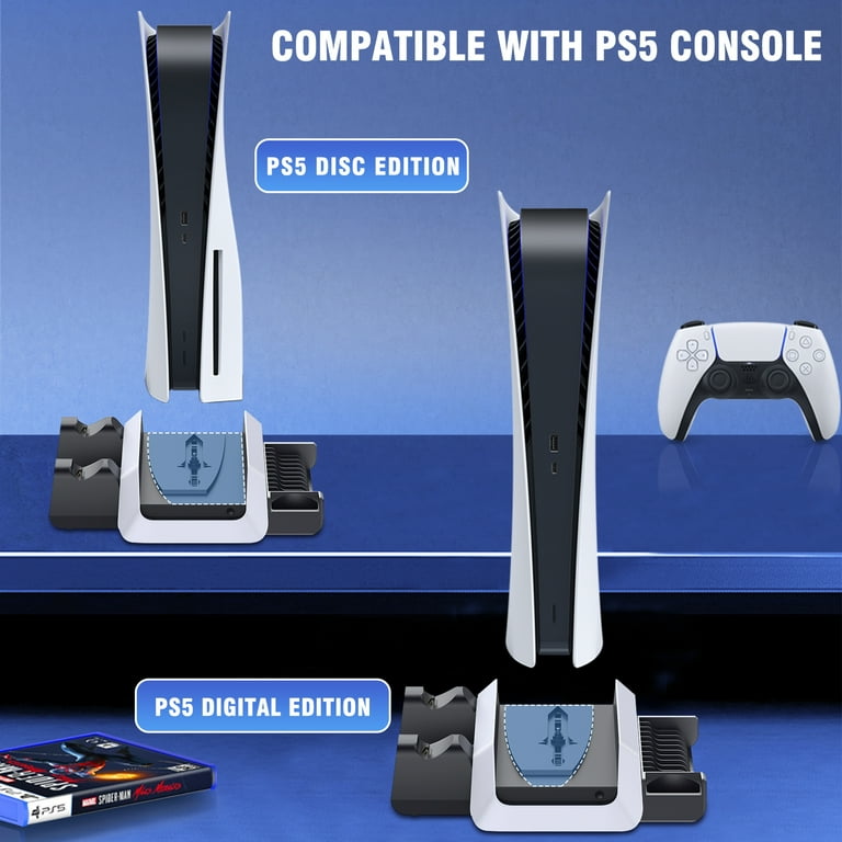  PS5 Slim Stand and Turbo Cooling Station with Controller  Charging Station for Playsation 5, PS5 Accessories Incl. 3 Levels Cooling  Fan, RGB Light, 15 Game Storage, Headset Holder for PS5 Digital/Disc 