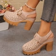 thumbnail image 3 of Modisza Closed Toe Sandals for Women Chunky Heel Hollow Out Floral Mules Slip on Walking Platform Shoes with Ankle Strap Beige 6.5, 3 of 7