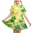 thumbnail image 1 of Niñas Vestido de Día de San Patricio Manga Corta Cuello Redondo Verano Casual para 3-12 Años Niños Niños, 1 of 9
