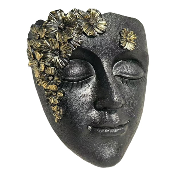 Escultura facial, maceta, maceta creativa de resina, maceta colgante, estatua de jardín Negro