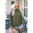 thumbnail image 2 of Juniors Top Green Waffle Knit High Slits Oversized (green, medium), 2 of 12