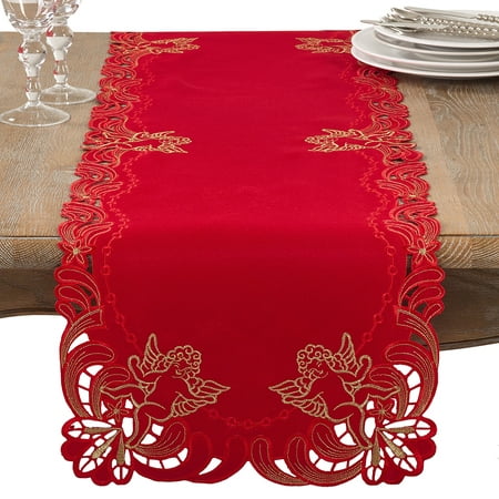 

Fennco Styles Cupidon Collection Embroidered Cupid Design Table Runner 15 x 108 Inche - Red Table Cover for Home DÃ©cor Wedding Banquets Family Gathering and Special Occasion