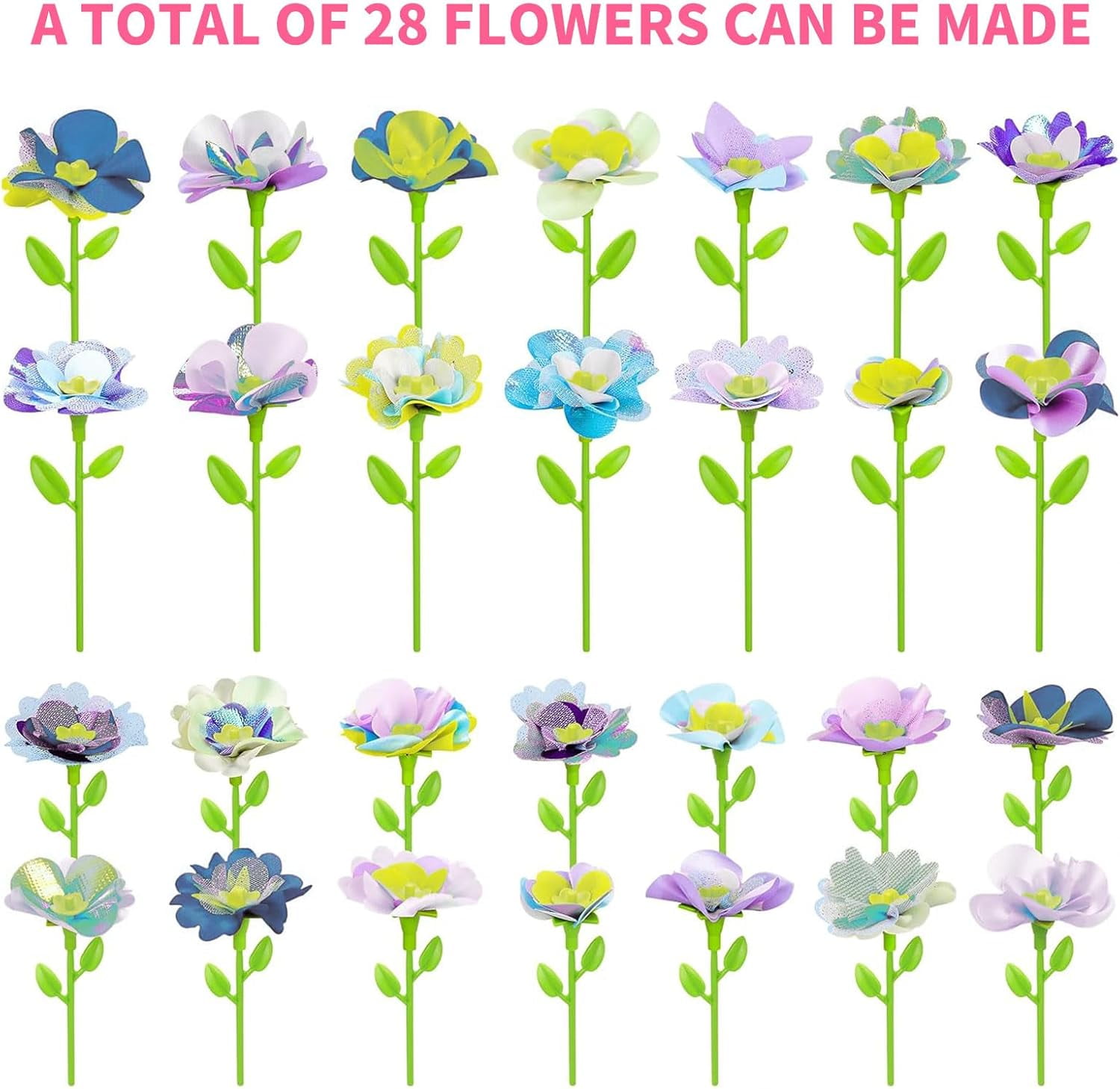 DIY Flower Craft Kit for Kids, Fabric Flower Bouquet Making Kit Arts & Crafts Toys for Girls Ages 3 4 5 6, Creative Birthday Gifts Flower Market Pretend Play Toy (Accessories Set of 28)