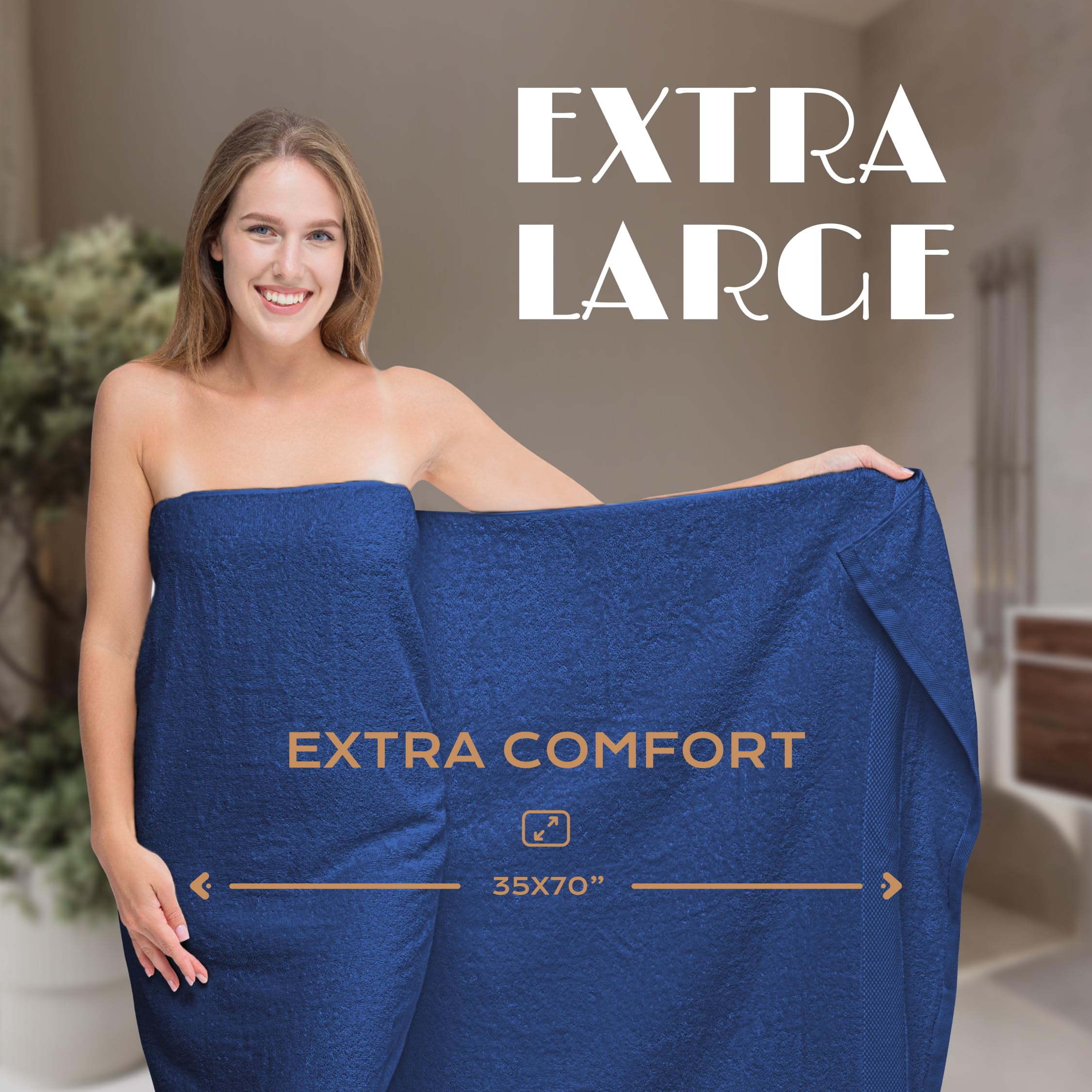 White Classic Luxury 650 Gsm Cotton Bath Sheet Towels, Extra Large Bathroom Towels Oversized, Navy Blue, 35 x 70, 2 Pack