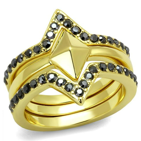 Women Gold Brass Ring with Top Grade Crystal in Hematite - Size 8