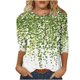 thumbnail image 2 of ICHUANYI Clearance Women's Fashion Printed T-shirt Mid-length 3/4 Sleeves Blouse Round Neck Casual Tops(Green, L) ICHUANYI WER2023081010940, 2 of 4