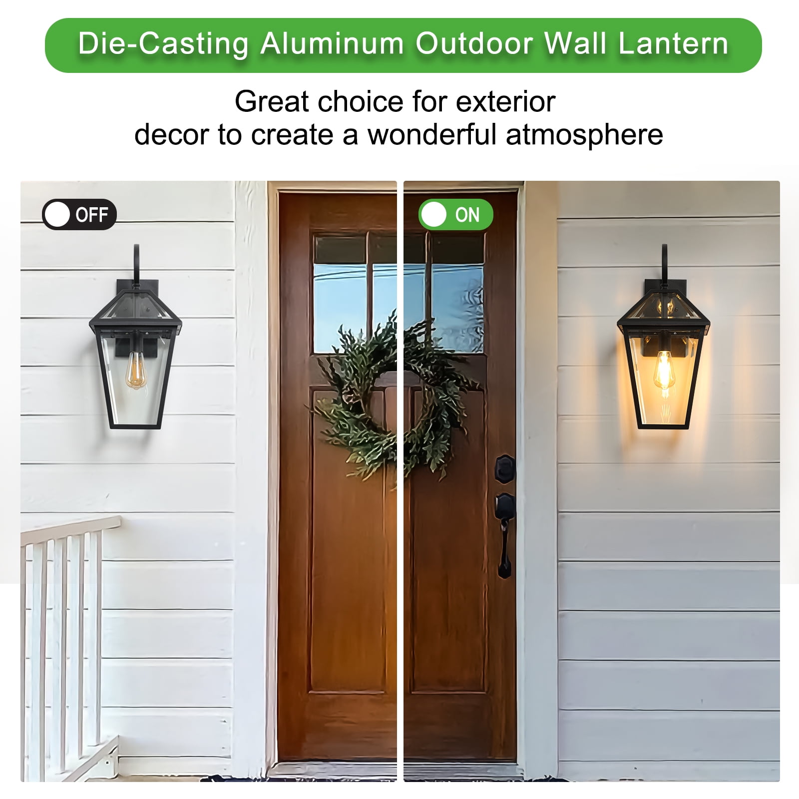 Black 1-Light Outdoor Hardwired Wall Lantern Sconce Outdoor Porch Large Wall Light Fixtures with Clear Beveled Glass