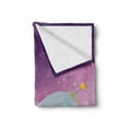 thumbnail image 2 of Outer Space Soft Flannel Fleece Throw Blanket, Welcoming Words Print with Retro Style Mascot Vessel Traveling in Milky Way, Cozy Plush for Indoor and Outdoor Use, 60" x 80", Purple Blue, by Ambesonne, 2 of 6