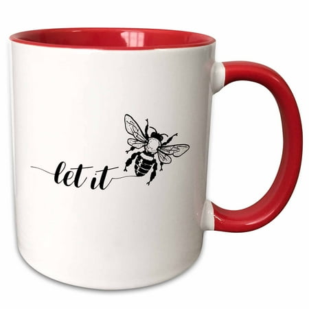 

3dRose Let it be. Cursive black lettering and bee on a white background. - Two Tone Red Mug 11oz (mug_322489_5)