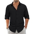 thumbnail image 3 of GENTS BLISS Men Linen Shirts Long Sleeve Button Down Shirts for Men Roll-up Solid Shirts with Pocket, 3 of 14