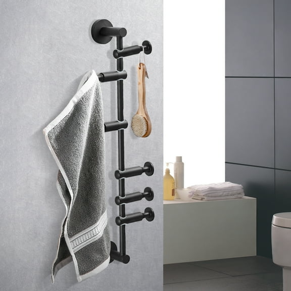 Wall Mounted Metal Vertical Tree Branch Coat Rack, 6 Adjustable Movable Rotatable Hooks, 24'' Wall Hanger Coat Hat Holder Suitable for Scarves Clothes Robe Handbags Towel (Black)