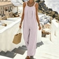 thumbnail image 6 of Women’s Soft Jersey Striped Jumpsuit, Crew Neck Adjustable Spaghetti Strap, Relaxed Fit Jumpsuit with Smocked Back, Comfy One Piece for Casual Outings, Beach Vacations, | CSEONE,Purple XL, 6 of 7