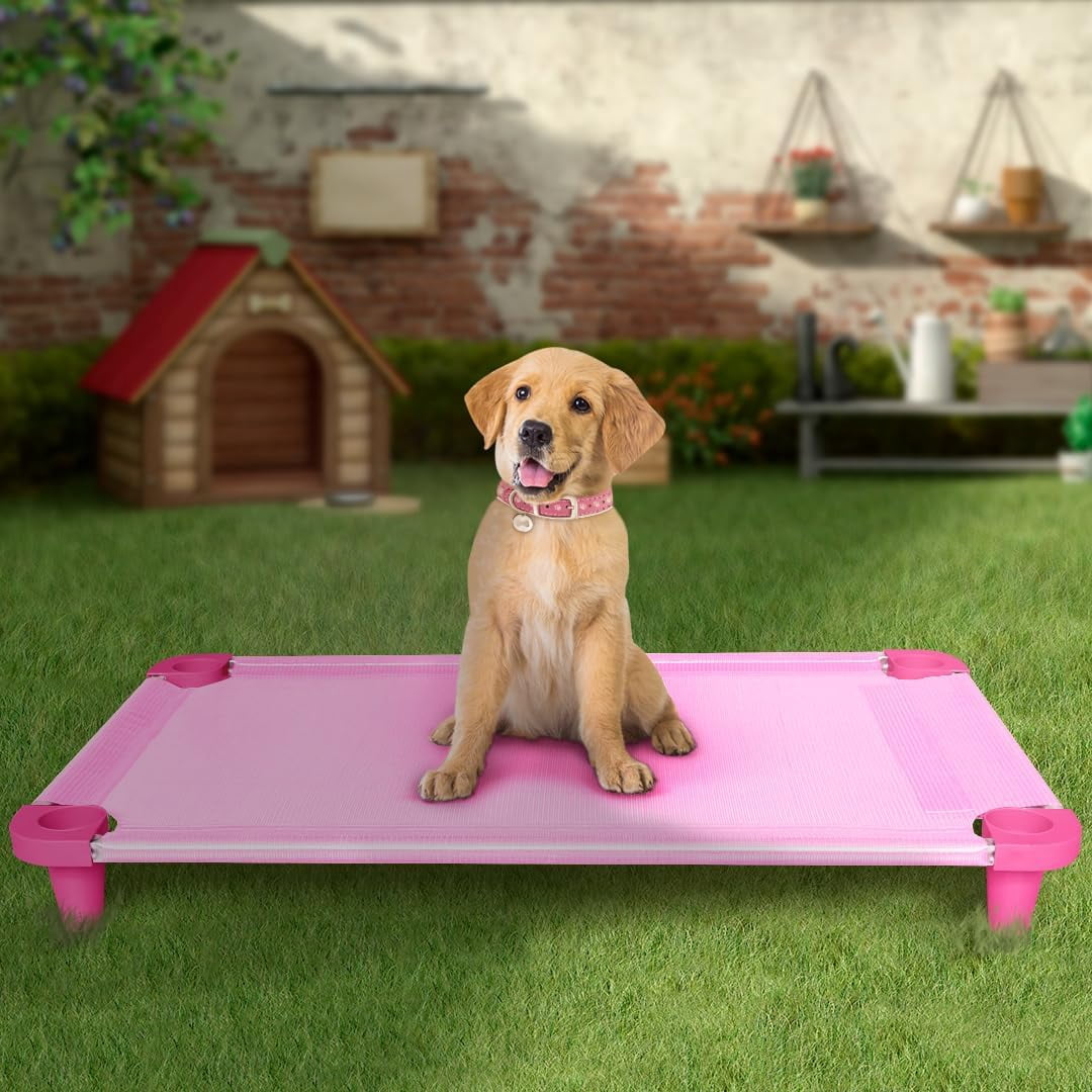 Acrimet Cooling Elevated Pet Dog Bed, Washable and Breathable Mesh Cot, Stainless Steel Frame, Indoor & Outdoor Use, fits Dogs up to 110 lbs (Size: 40” x 24”), Pink, 1 Unit