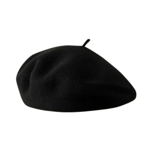 Jumpingount Ingredientes de gama alta, boina de lana artesanal exquisita para elegancia y gracia, boina de invierno, gorra Sombreros negro