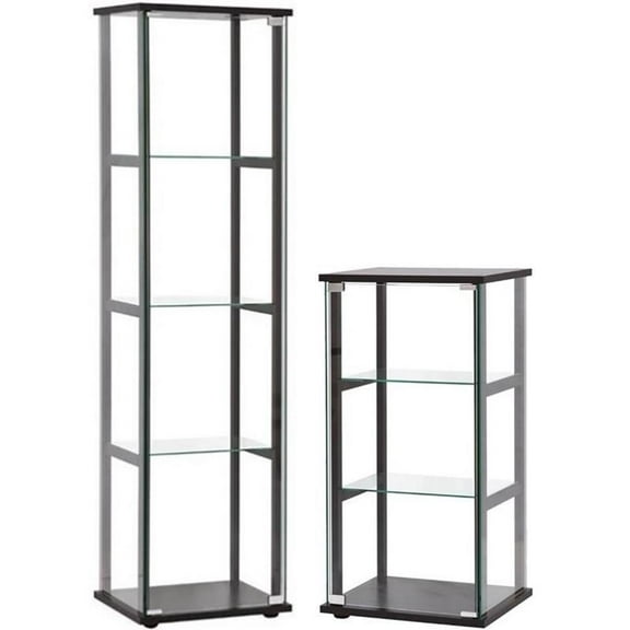 Home Square 2 Piece Glass Curio Cabinet Set with 4 Shelf and 3 Shelf in Black