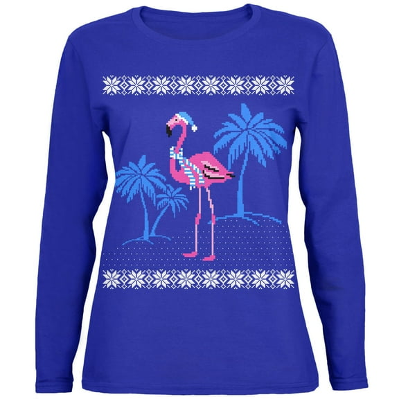 Old Glory Womens Flamingo Winter Ugly Christmas Sweater Long Sleeve T Shirt