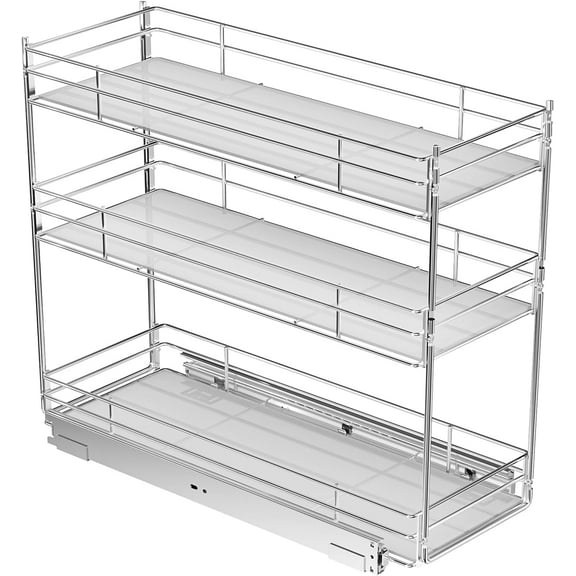 ROOMTEC Pull Out Spice Rack for Narrow Cabinet (7" W X 20" D),3 Tier Heavy Duty Sliding Spice Cabinet Organization Shelf Racks, Pull Out Shelves Under Cabinet Storage for Kitchen