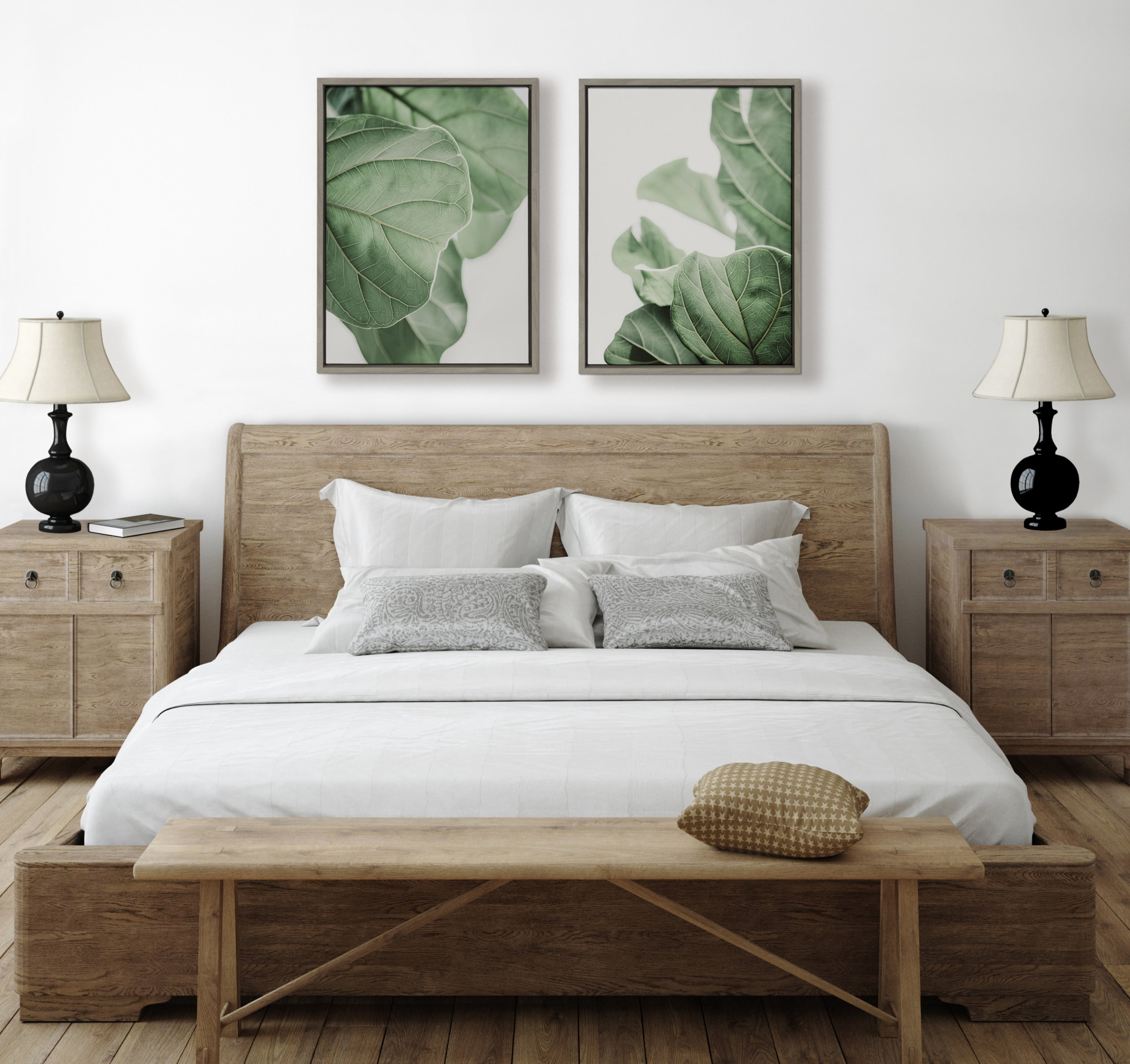 Sylvie Plant Study 18 in x 24 in Framed Painting Canvas Art Prints, by Kate and Laurel Set of 2