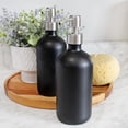 thumbnail image 2 of Botellas de vidrio negro de 16 onzas con bombas de acero inoxidable (paquete de 2); Boston redondo con revestimiento negro, loción, cuidado de manos y dispensadores de jabón, 2 of 9
