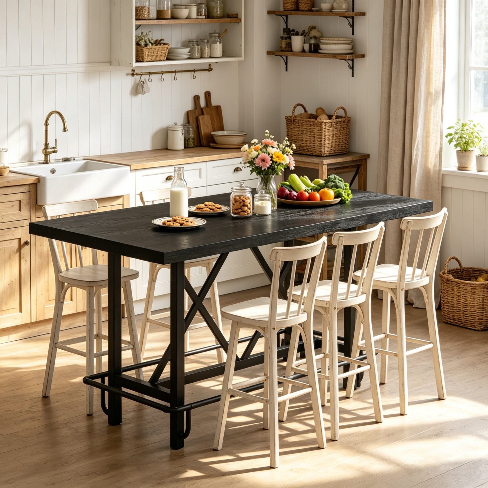 62.99 Inch Counter Height Farmhouse Bar Table Rectangular Pub Table for Kitchen