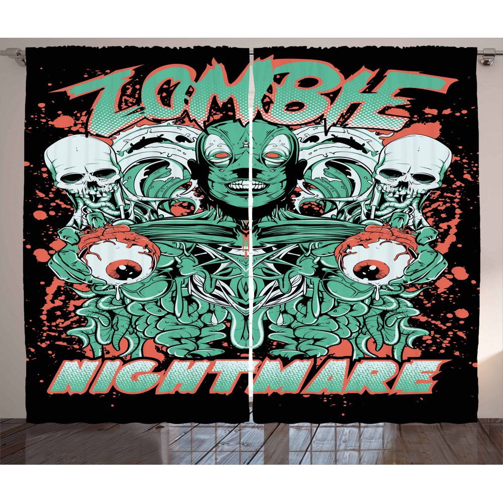 Zombie Decor Curtains 2 Panels Set, Nightmare Retro with ...