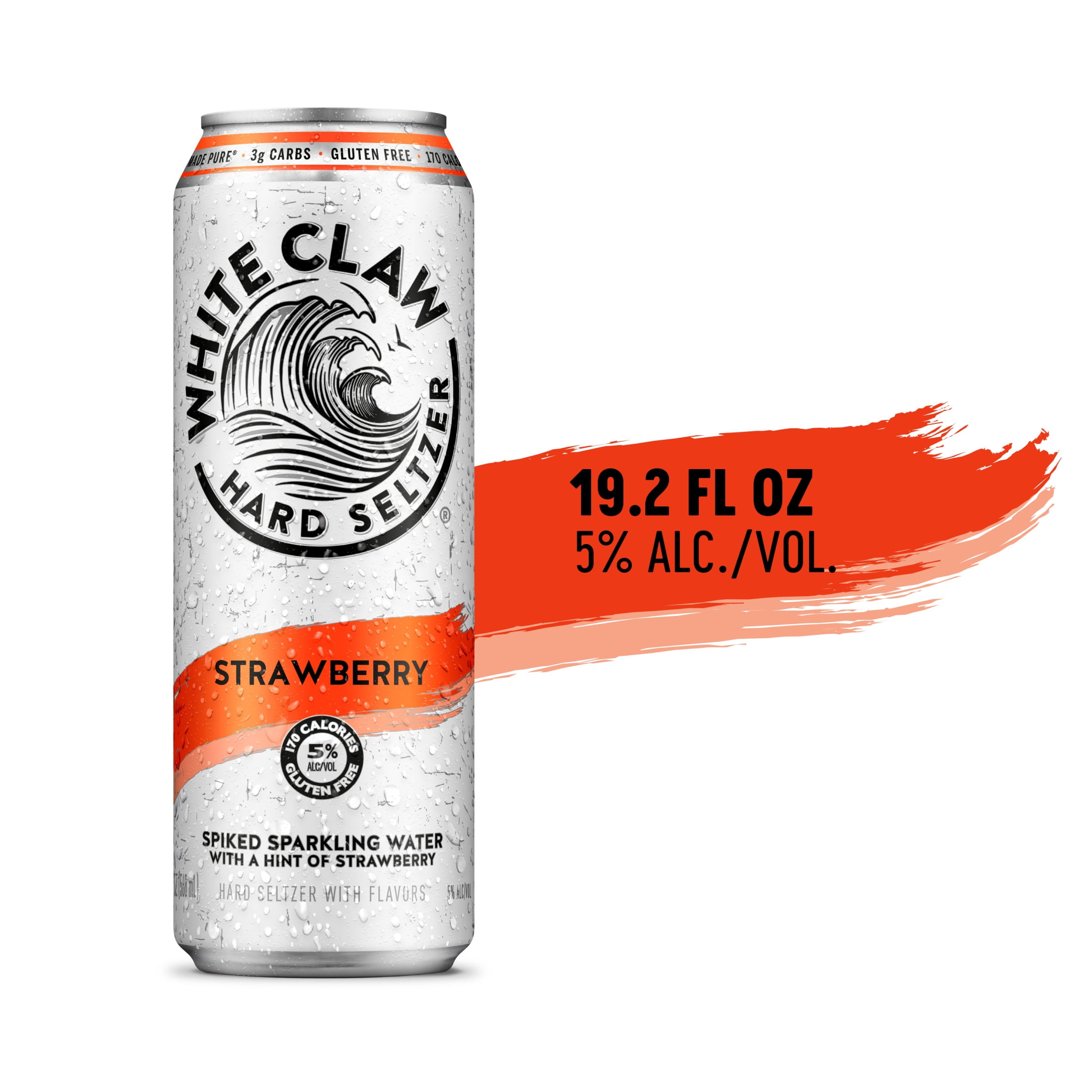 (4 pack) White Claw Hard Seltzer Strawberry, 19.2 fl oz Can, 5% ABV