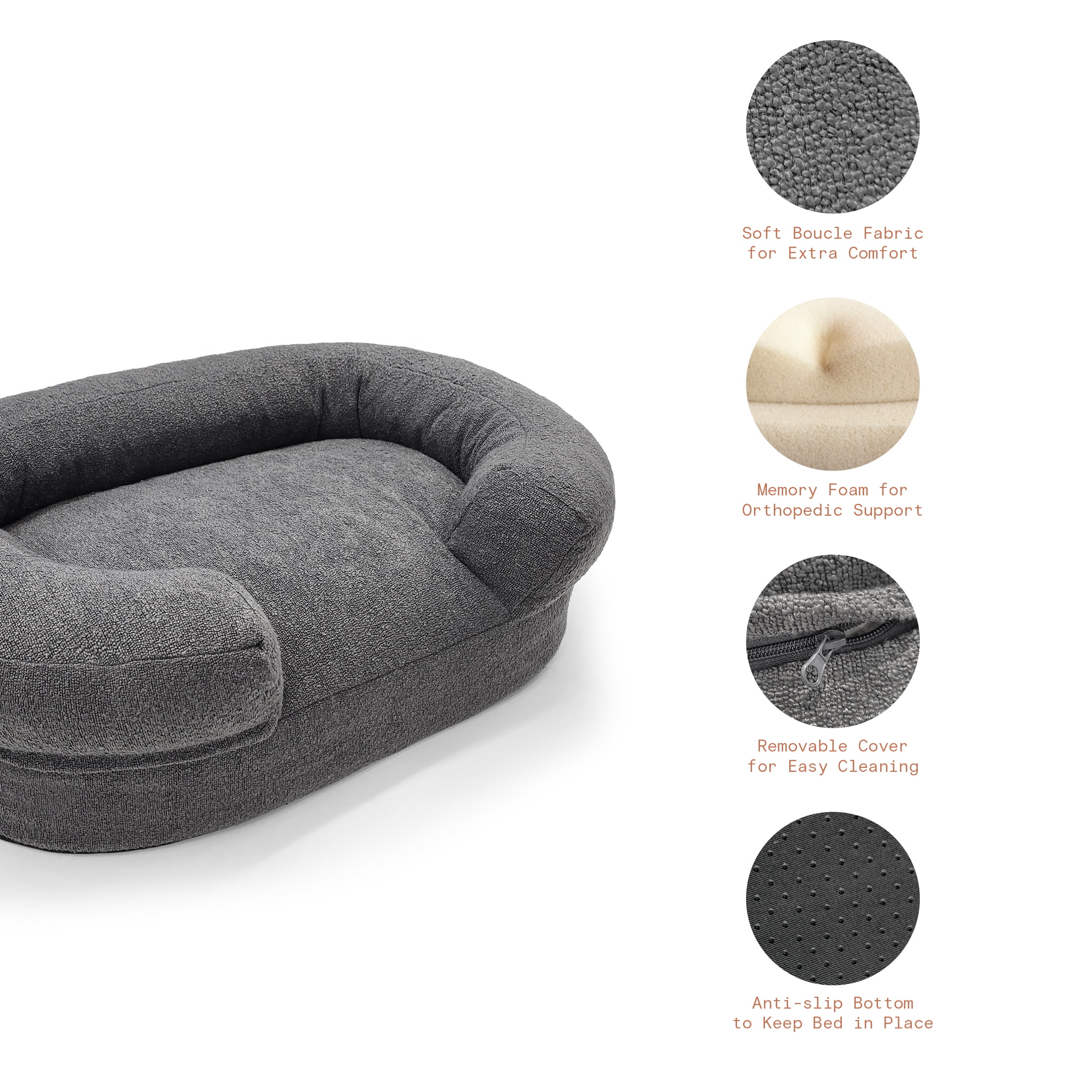 Beautiful Bolster Medium Pet Bed, 36 x 24 x 12in, Charcoal by Drew Barrymore