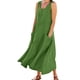 thumbnail image 1 of Vestido sin mangas de cuello redondo liso para mujer: corte holgado, tejido transpirable para primavera/verano/otoño, vestido largo con bolsillos, talla real., 1 of 7