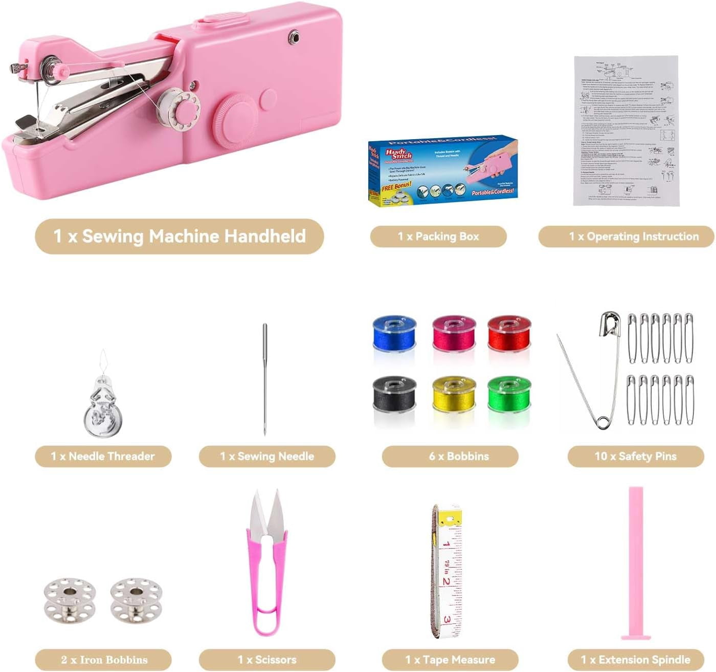 Handheld Sewing Machine for Beginners, Portable Electric Hand Held Sewing Machines Kit for Adults Kids Girls 8-12 Mini Samll Included Mannual and Accessories, Sewing Hem and Quick Stitching