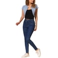 thumbnail image 2 of INSPIRE CHIC Women's Denim Jacket Short Sleeve Slim Fit Casual Cropped Jean Jacket Light Blue-1 M, 2 of 6