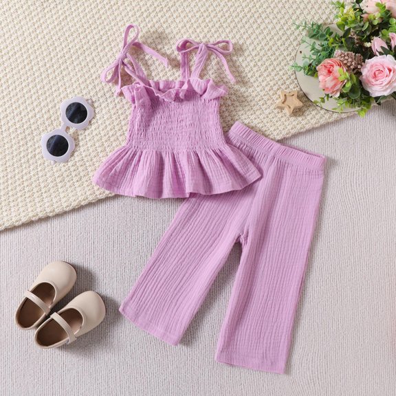 YWDJ Pants Sets Girls 2 Piece Outfits Dressy Casual Newborns 6M-3T Sleeveless Tank Tops Wide Leg Pants Fashion Clothes Purple 6 Months