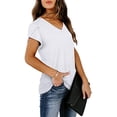 thumbnail image 5 of OSOLU Women T-Shirt Tshirts Tee Solid Color V-Neck T-Shirt Short Sleeve Tshirts Tee Loose Casual Tops Comfort Dailywear, 5 of 6