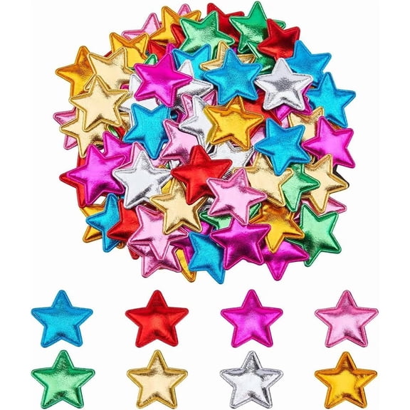 120Pcs Star Embroidered Patches 8 Colors Fabric Star Embellishments Padded Glitter 5 Star PU Padded Fabric Felt Appliques