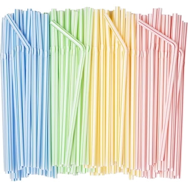 Comfy Package 7.75” Flexible Straws Drinking Plastic Disposable Bendy Straws, 400-Pack Striped Assorted