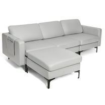 Resenkos Modular L-shaped Sectional Sofa with Reversible Chaise and 2 USB Ports-Light Gray, Sectional Sofa Couch Living Room Sleeper Set