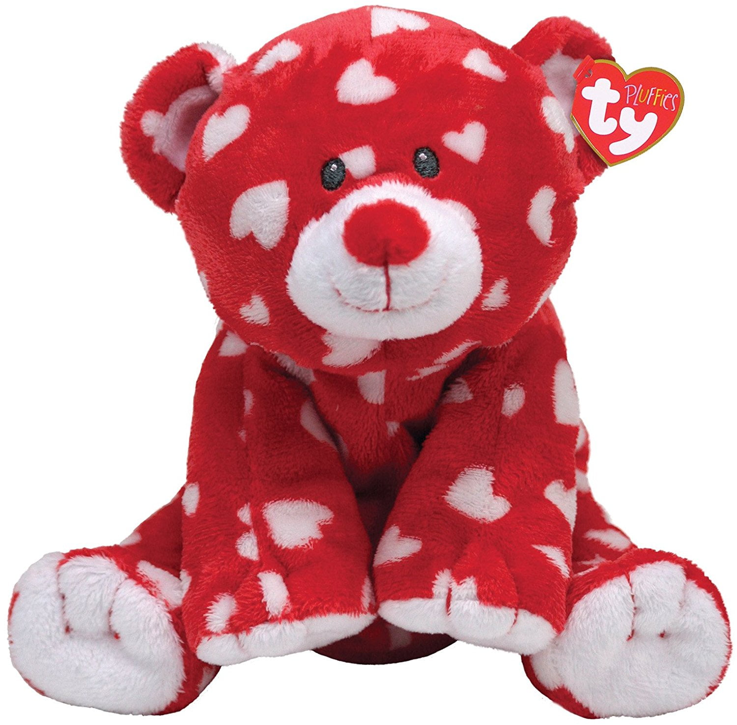 Ty Pluffies Dreamly Bear red white Hearts print Soft plush stuffed toy 