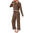 thumbnail image 4 of INSPIRE CHIC Women's Pajama Sets Long Sleeve Crewneck Elastic Waistband Lounge Sets with Pockets S Brown, 4 of 6