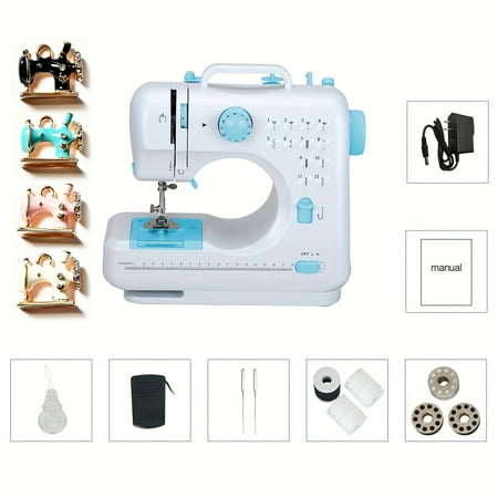 Sewing Machine Mini Portable Electric Portable Household Overlock 12 Built-in Stitches With Foot Pedal For Amateurs Beginners Embroidery Safety