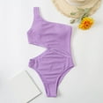 thumbnail image 5 of AOMPMSDX Swimsuit For Women Solid Color Ruffle Sexy One Shoulder Waist Cutout Bikini Summer Holiday Beach Wear XL, 5 of 6