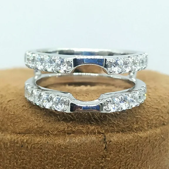 1.40 CT Round Cut White Lab-Created Diamond Enhancer Wedding Ring Guard Wrap 14k White Gold Plated