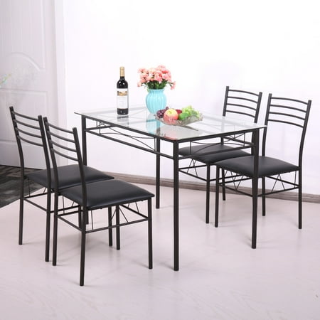 Dinning Table Ideas Jaxpety 5 Piece Dinning Set Glass Top Table and 4 Upholstered Chairs Kitchen Breakfast Furniture Black ()