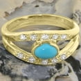 thumbnail image 5 of LBG British Made Classic 9k Yellow Gold Natural Turquoise & Diamond Womens Band Ring - 33 size options - Size 5.25, 5 of 7