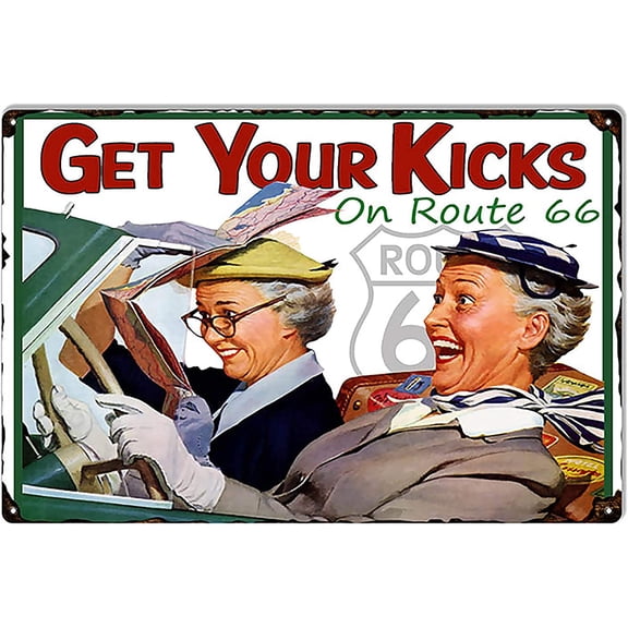 Ladies Get Your Kicks On Route 66 Sign Funny Tin Sign Bar Pub Diner Cafe Wall Decor Home Decor Art Poster Retro Vintage 8x12 Inches