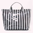 thumbnail image 6 of HUISZJ PVC Striped Tote Bag, Stylish Canvas Handbag, Large Capacity Portable Travel Shoulder Bag for Commuting Work Travel (Black), 6 of 6
