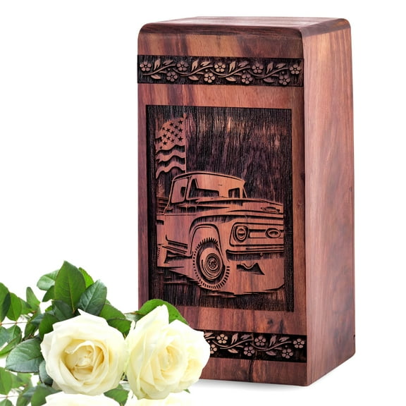 KARYLIZ Classic Car Urns For Human Ashes - Car Large Wooden Urn For Ashes, Urns For Cremation Ashes Mother, Burial Urns For Ashes Adult - Funeral Urns For Cremation - Cremation Urn For Men 14 Inch