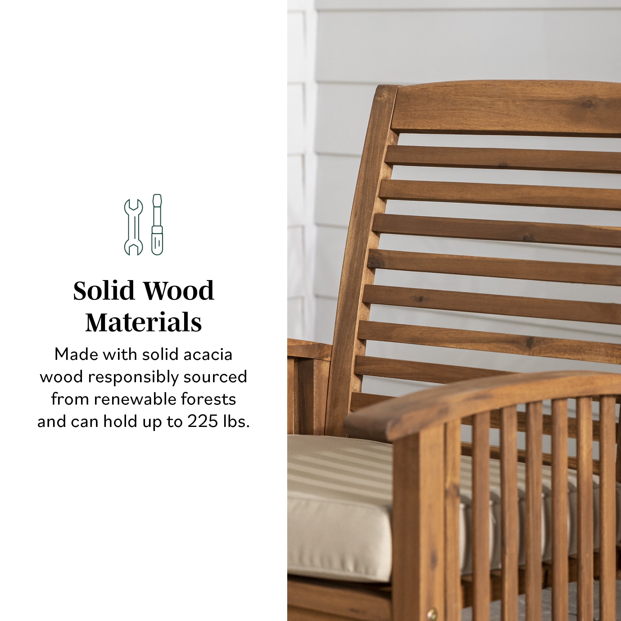 Walker Edison Outdoor Dining Chair - Acacia Wood - Set of 2 - Has Arms - Dark Brown