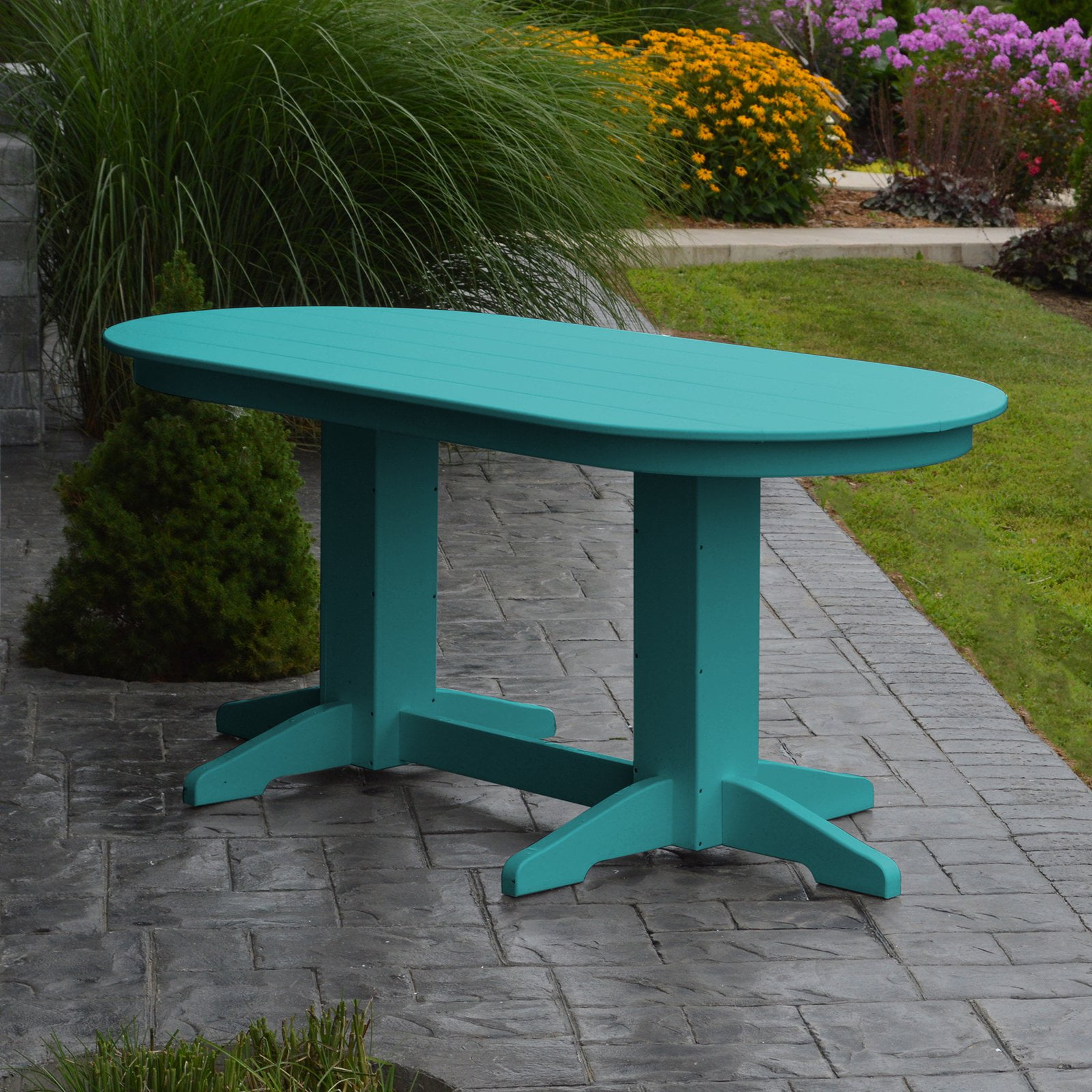 oval green plastic garden table