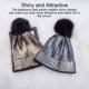 thumbnail image 5 of Jumpingount Gorras de punto brillantes metálicas de invierno Sombreros Pompom Skullies Student silver Type3 NO3, 5 of 6
