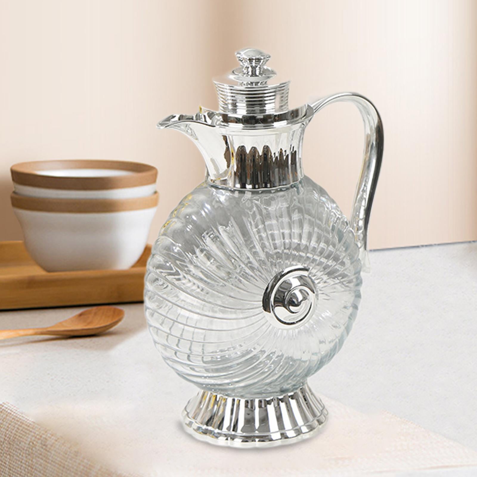 Fiocias Glass Pitcher Arabic Glass Carafe Lemonade Container 1.8L Coffee Server Portable Argent