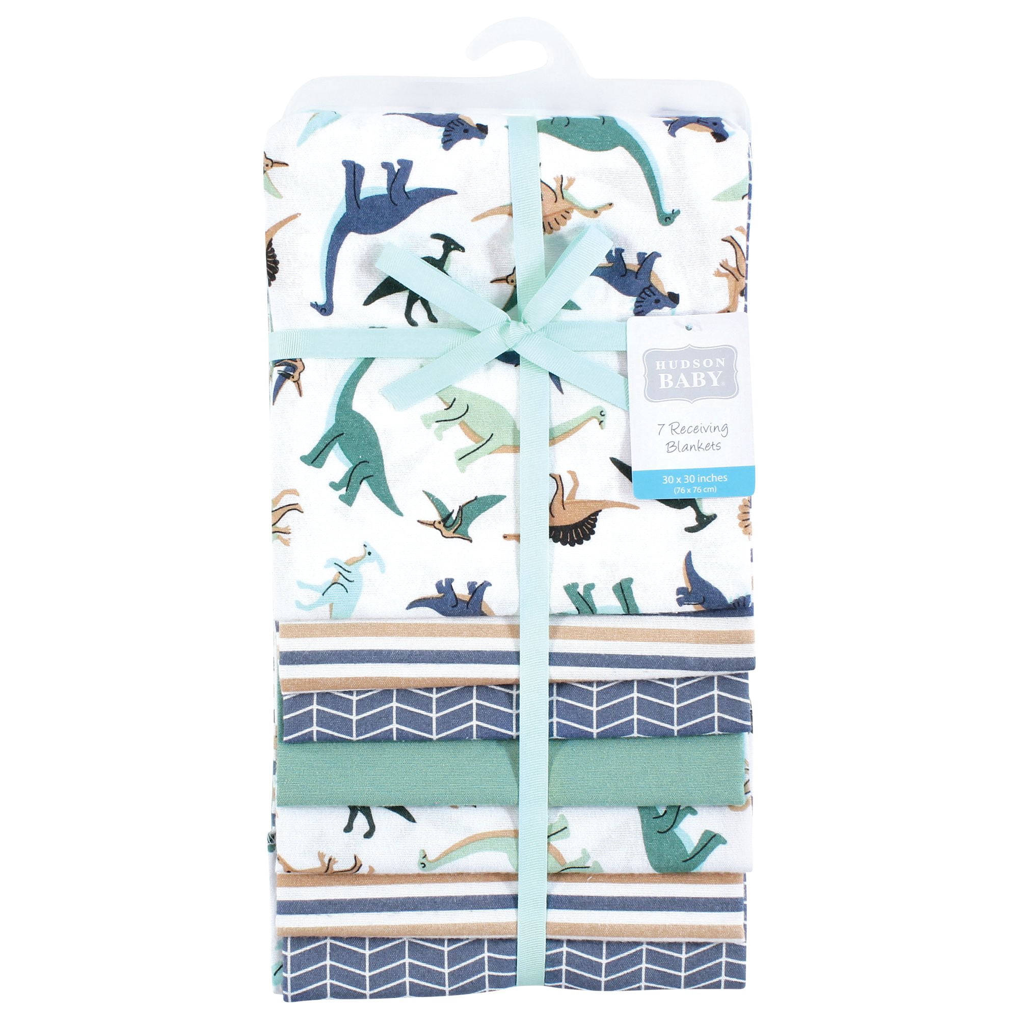 Hudson Baby Boys Cotton Flannel Receiving Blankets Bundle, Dino Friends, One Size